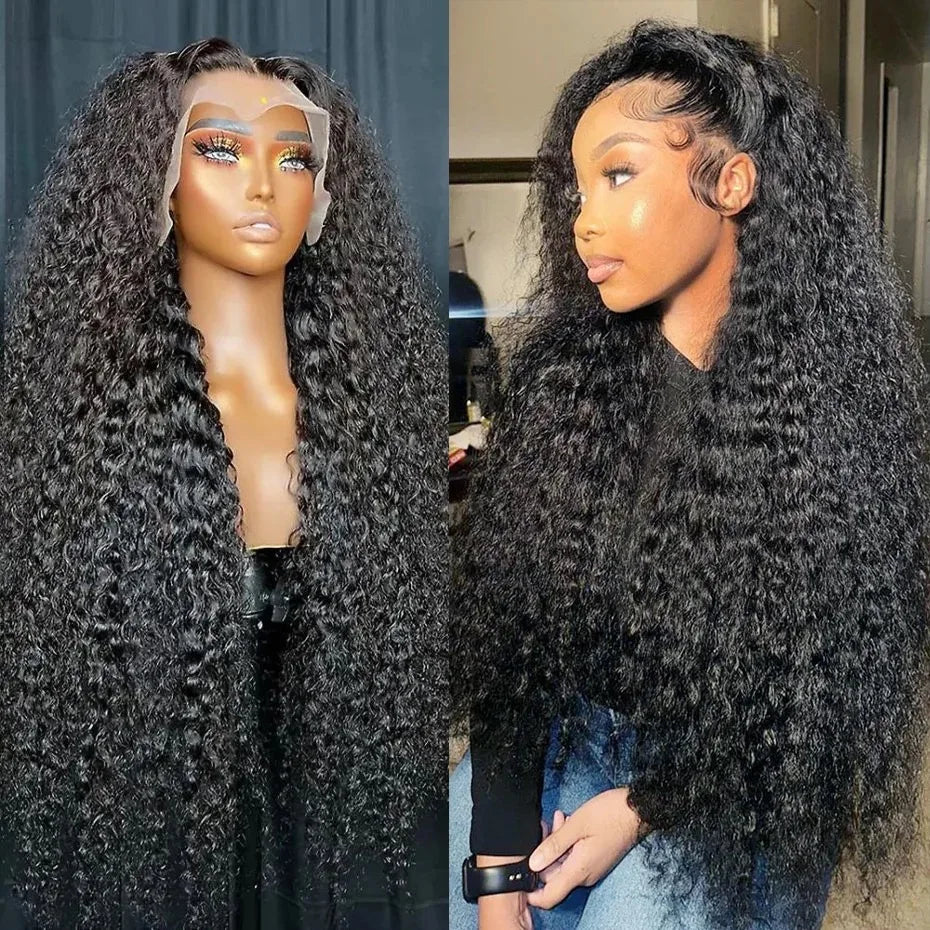 Deep Wave Black Color Soft Synthetic 13X4X1 HD Lace Front Wigs For Women Prepuck Bleach Knots Glueless Wig Daily Party Cosplay