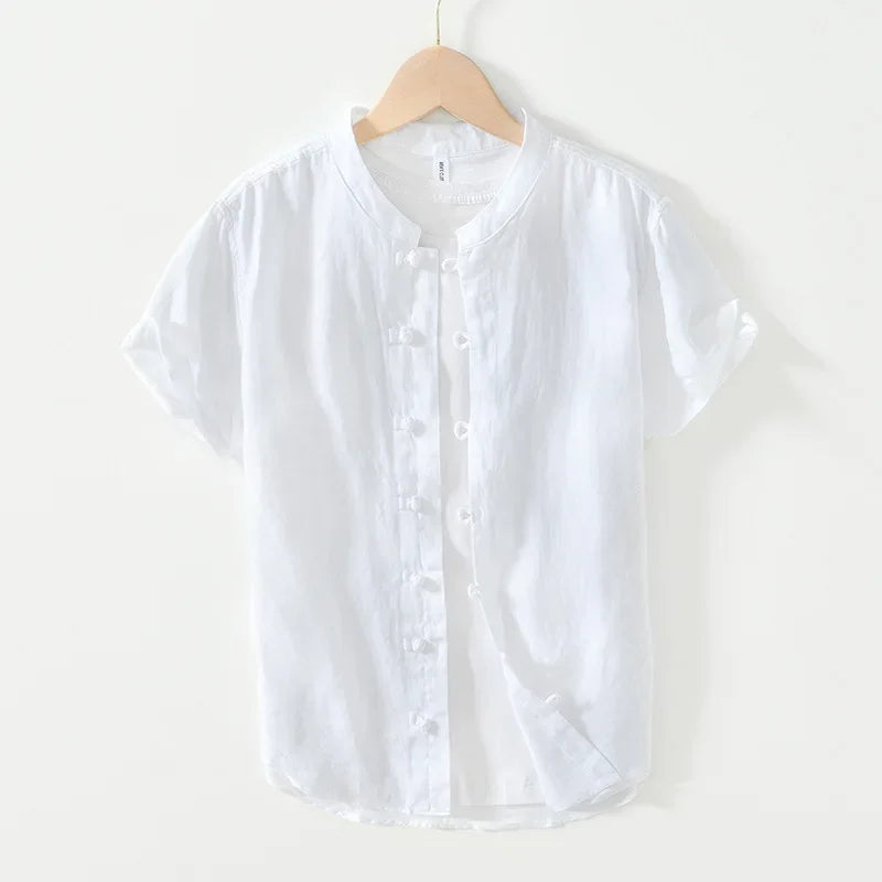 Summer New Casual Short Sleeve Shirts for Men Slim 100% Linen Streetwear Solid Color Men Clothing BL994