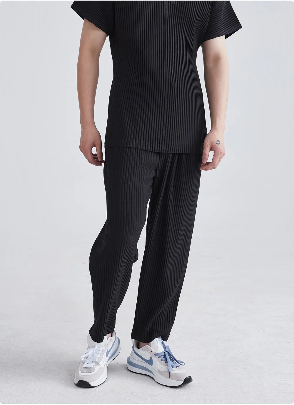 Pleats Pleated Commuter Pants Men's 2024 Autumn New Draped Elastic Trousers Casual Japanese Men Solid Color Nine Minute Pants
