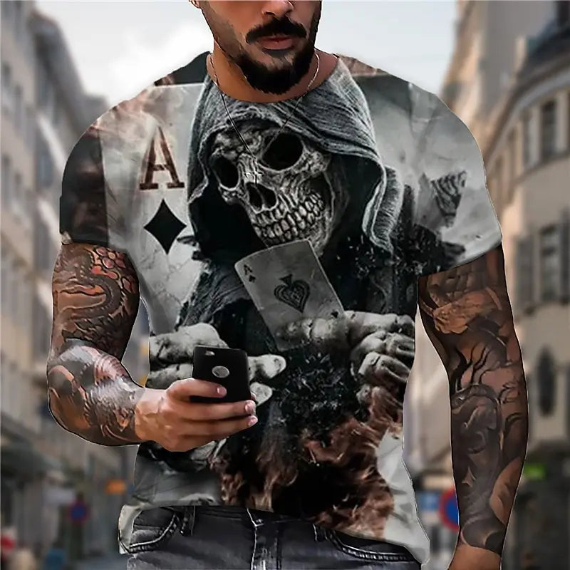 Halloween Day of the Dead Skull Men's Skull Graphic Prints T Shirt Retro Short Sleeve T shirt 3D Print Vintage Designer Holiday