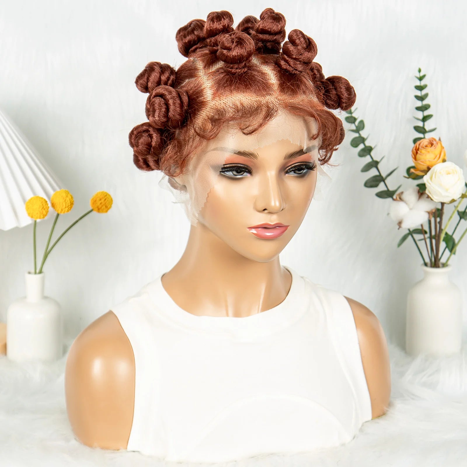 Full Lace Handmade Bantu Braided Wigs Synthetic Lace Frontal Short Cute Bantu Braided Lace Wig With Baby Hair for Black Women