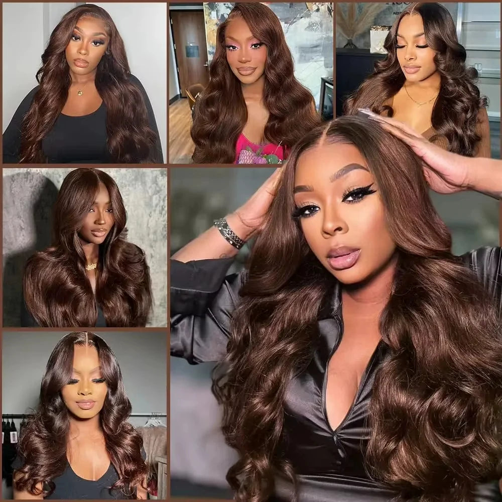 Chocolate Brown 13x6 Hd Lace Front Wig Transparent Body Wave Lace Frontal Wig Colored Pre PluckedBrazilian 100% Human Hair Wigs 