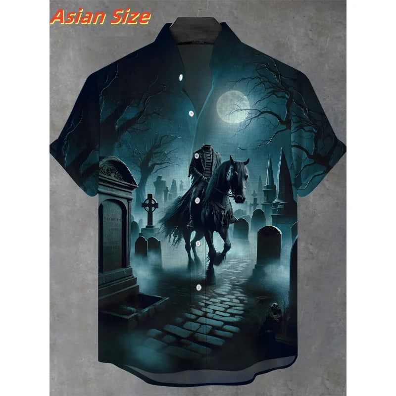 Dreamy Village Pattern Lapel Shirt For Men Flower Bird Boat 3D Printed Hawaiian Shirts Fashion Short Sleeve Tops Button Blouse