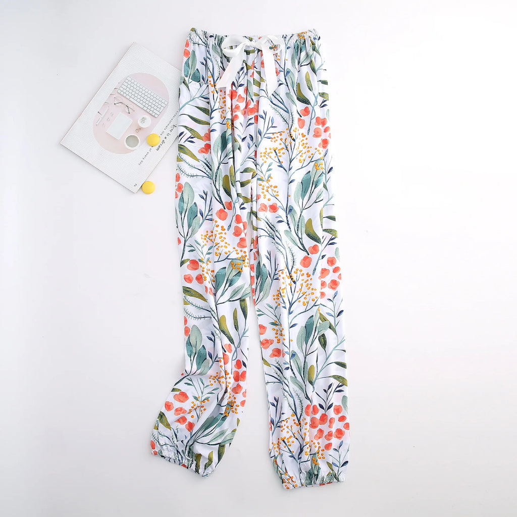 New Korean Style Pants Summer Cropped Trousers Women's Flower Home Clothes Loose Wide Leg Pants Casual Beach Outfits Sweatpants