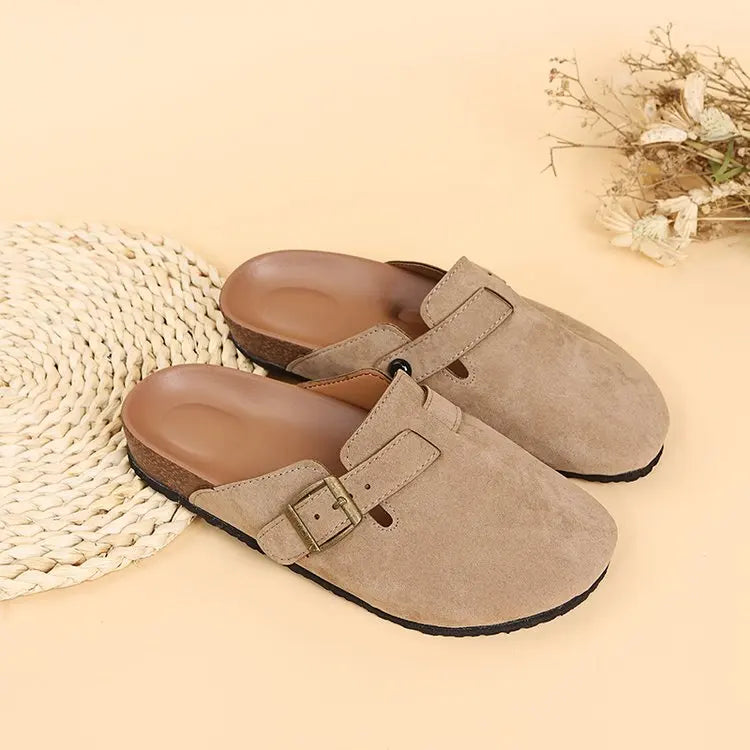 2026 Fashion Women Casual Faux Suede Slippers Wedges Heel Cork Mules Platform Clog Non Slip Sole Buckle Outdoor Home Shoes35--44