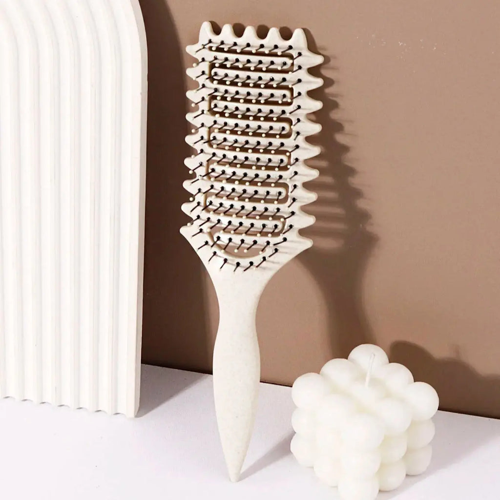 Curling styling brush - hollow massage comb, nylon mane, ABS plastic handle, comfortable grip Special for real hair wigs