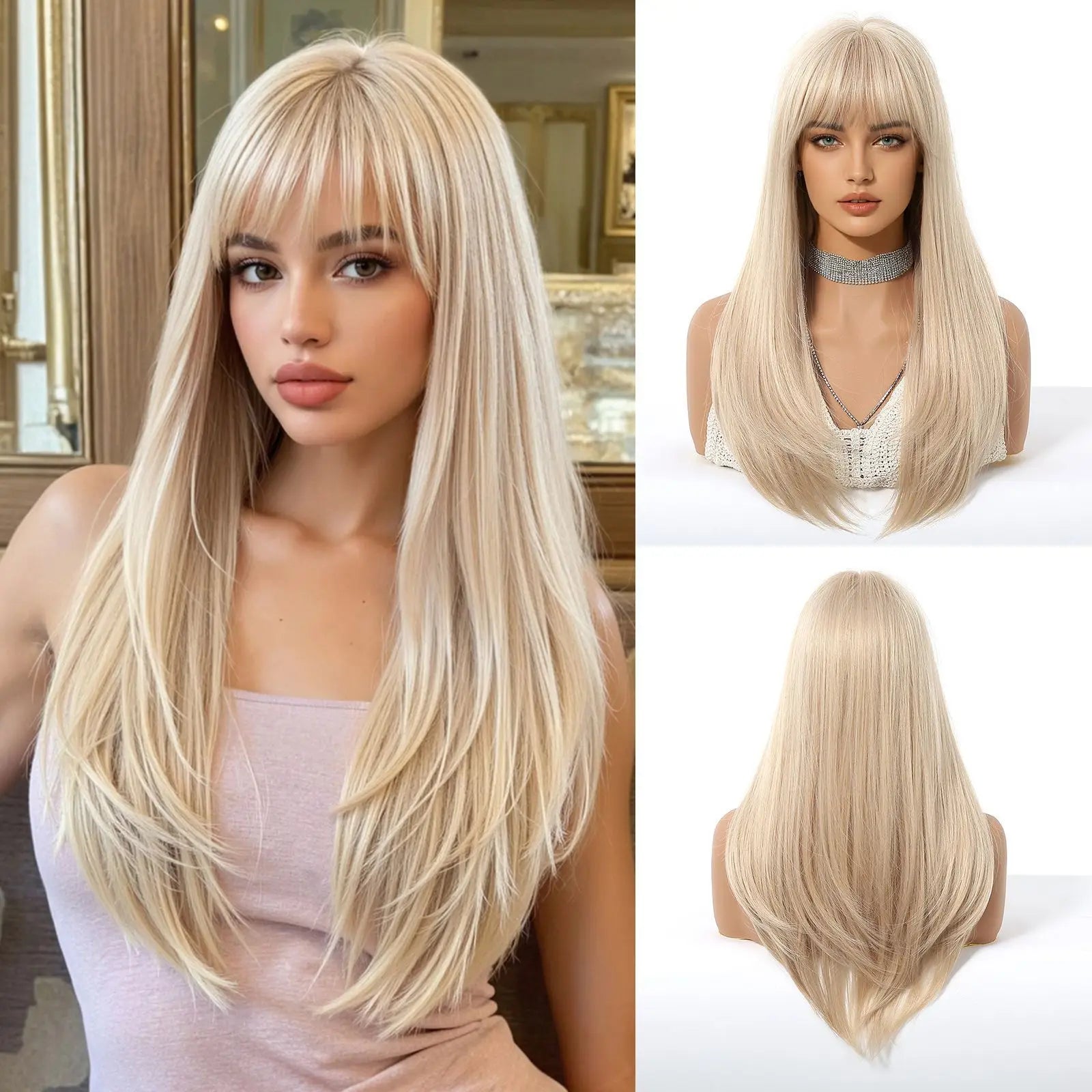 EASIHAIR Purple Synthetic Wigs for Women Long Straight Layered Hair Wigs With Side Bangs Ombre Purple Black Wigs Heat Resistant