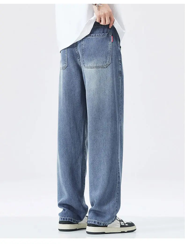 Lyocell Summer New Straight Jeans Men's Fashion Vintage Y2k Pants Streetwear Male Loose Casual Male Wide Denim Trousers baggy