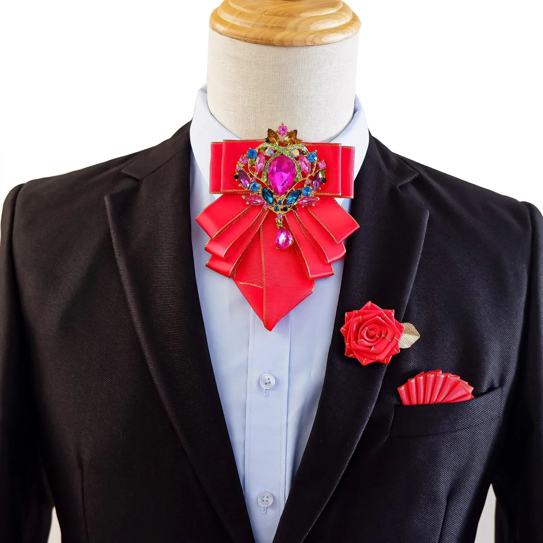 Vintage British Banquet Suit Shirt Collar Flowers Luxury French Men's Jewelry Bow Chest Clip 3-piece Set Wedding Bows Brooch Set