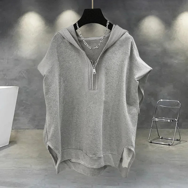 Summer Zipper Hooded Sleeveless T-shirt Men's Korean Fashion Tank Tops 2026 New Y2K Streetwear Casual Vests Hip Hop Tee Shirts