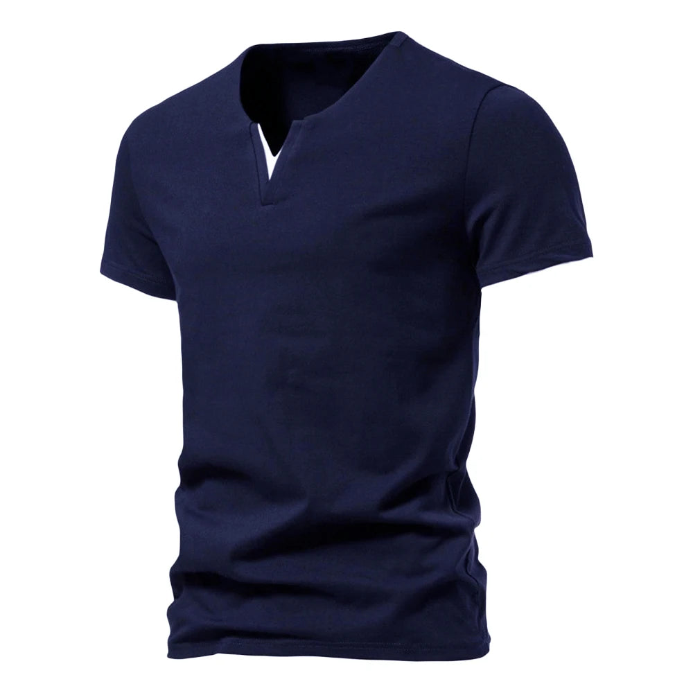 Mens Short Sleeve Henley Shirt Casual Summer V Neck T-Shirt Casual Slim Fit Basic Solid Color Loose Fitness Sport Breathable Top