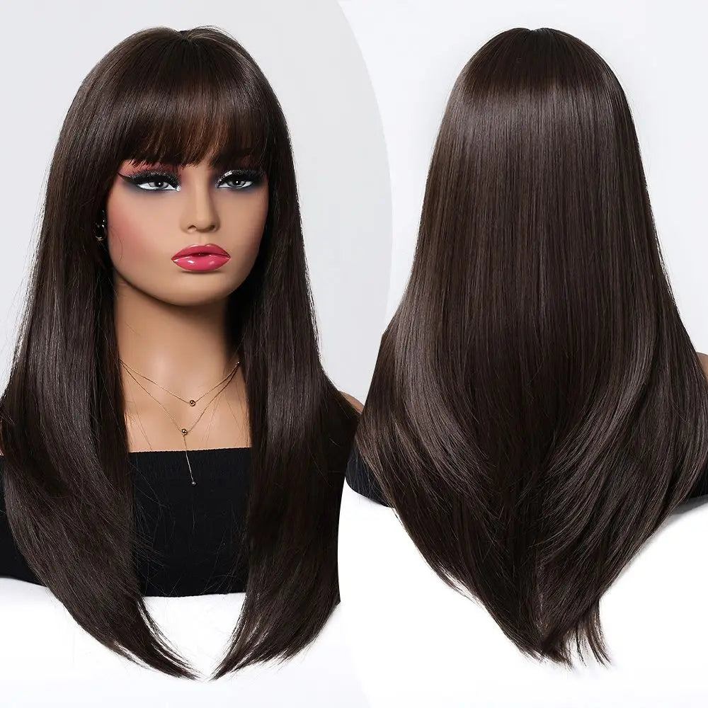 EASIHAIR Purple Synthetic Wigs for Women Long Straight Layered Hair Wigs With Side Bangs Ombre Purple Black Wigs Heat Resistant