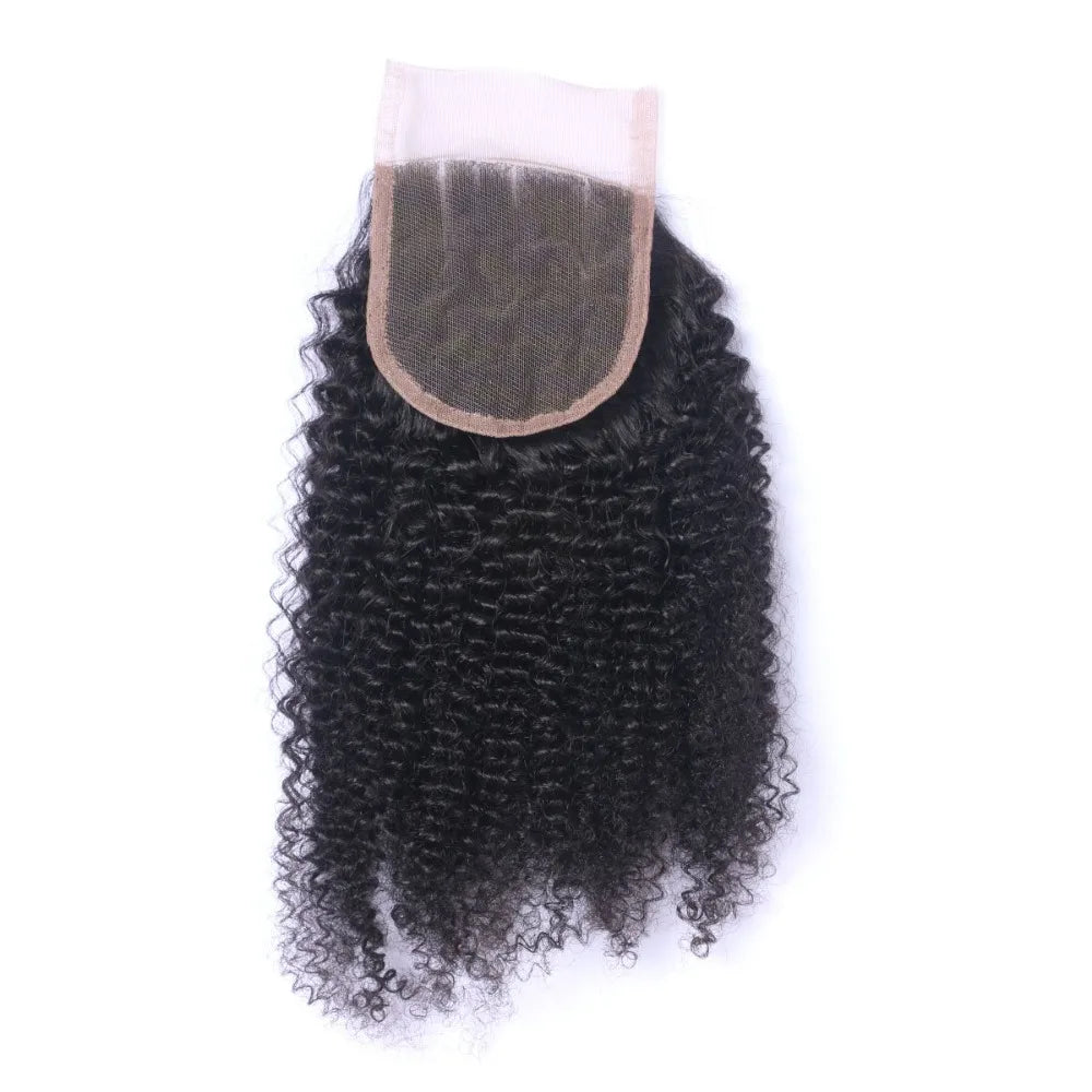 12A Afro Kinky Curly Human Hair 3 Bundles with 4x4 Lace Closure Virgin Human Hair Weaves 3 Bundles with 1 Closure 4Pcs Lot 8-24'