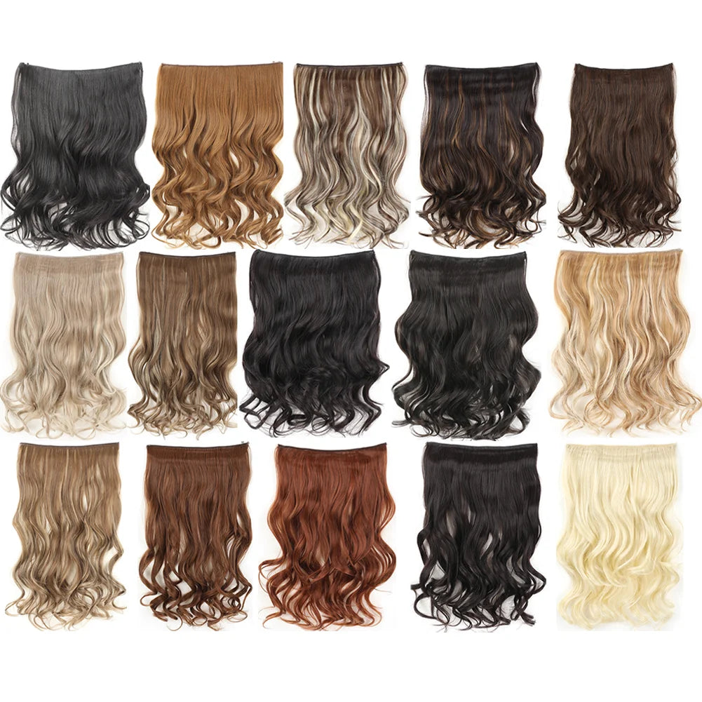 Invisible Wire in Synthetic Hair Extensions Body Wave 2 Clips in Hair Extensions 18" Fish Line Synthetic Hair Piece For Women