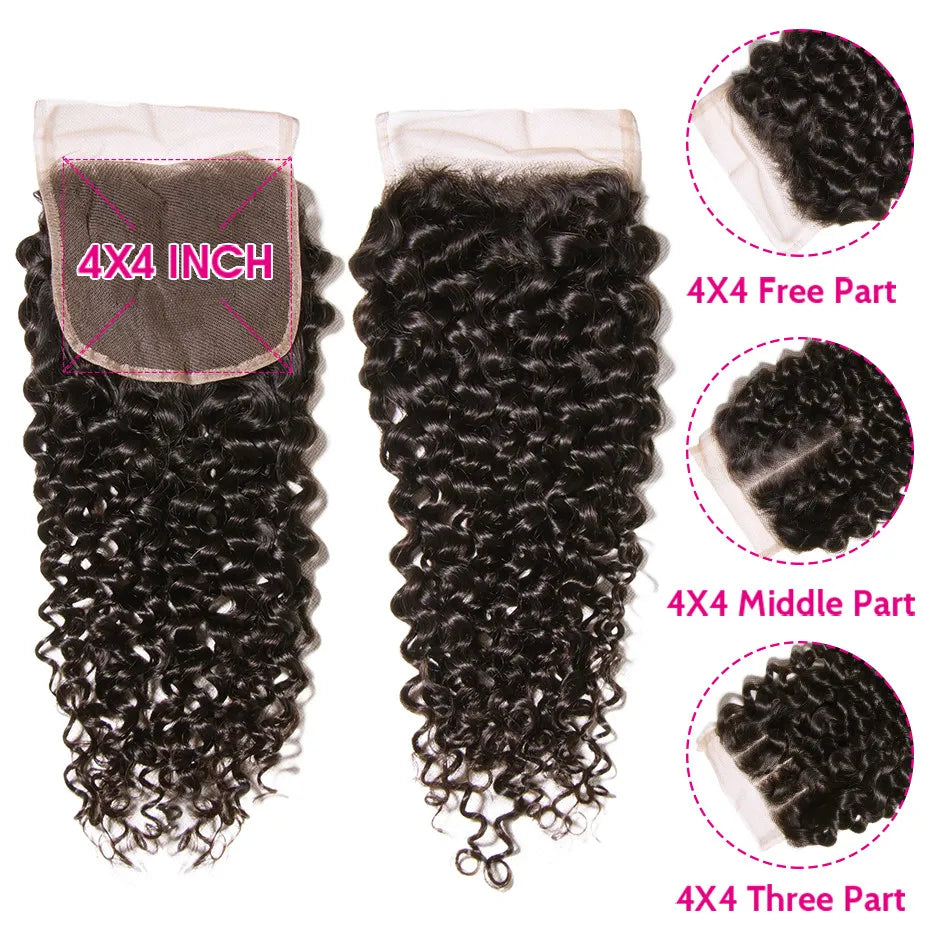 15A Brazilian Virgin Human Hair Kinky Curly Bundles With Frontal Ocean Water Wave Bundles With Frontal Bundles With Lace Closure