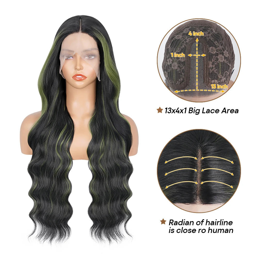 Black With Red Highlight Wig Synthetic Lace Front Wig 13X4 Pre plucked Hairline With BabyHairWomen's Wig with Density Lace Front