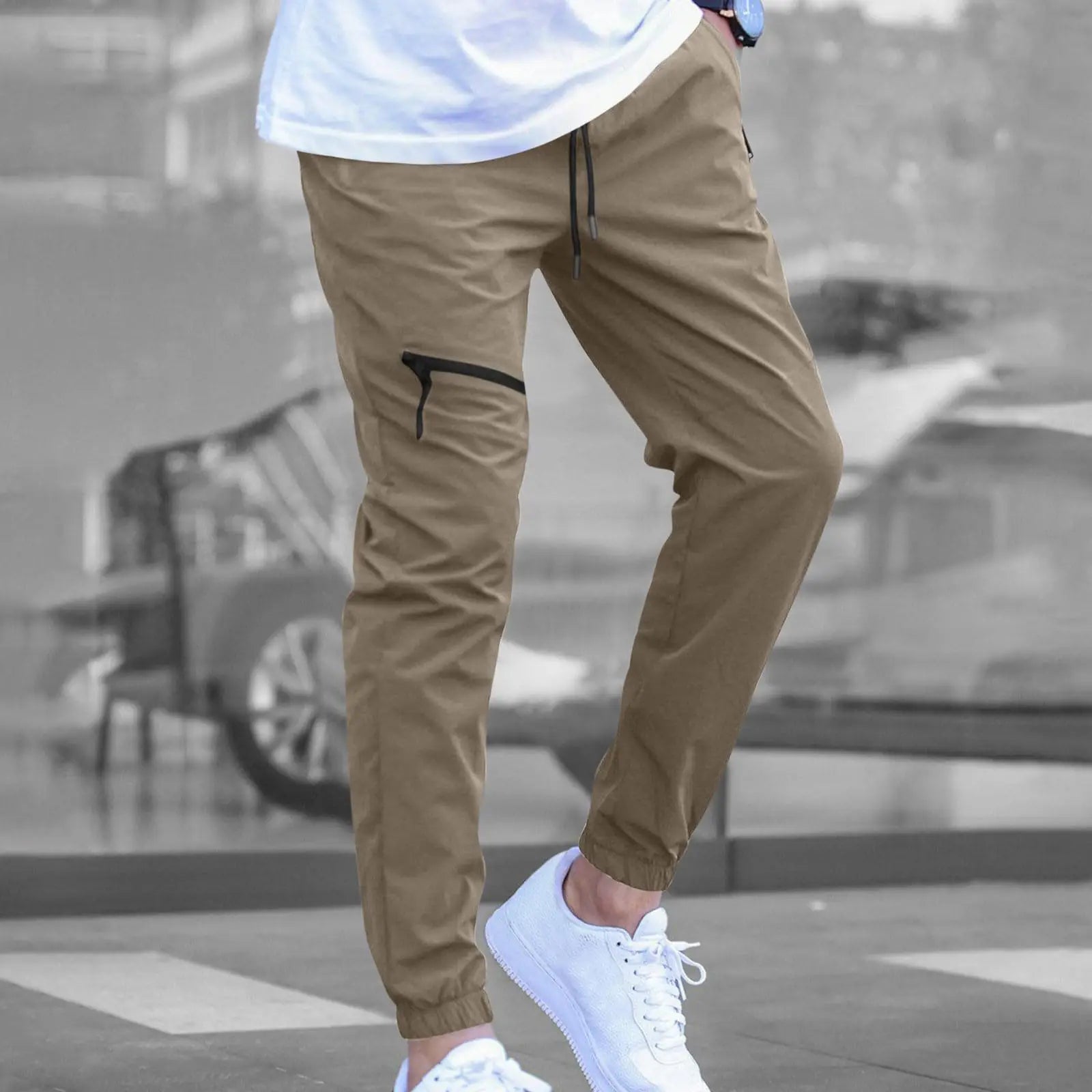 YHOPE Mens Cargo Work Pants Casual Stylish Twill Tapered Slim Fit Pants Athletic Chinos Work Trousers 80s Outfit Streetwear