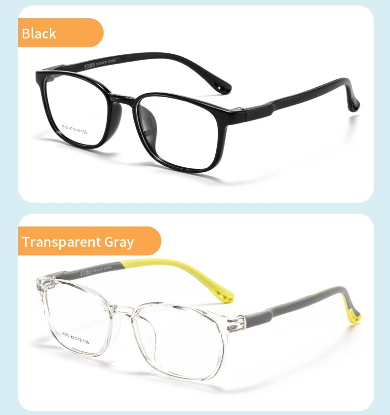 Xbora TR90 Frames for Boys and Girls, Myopia Prescription Glasses, Flexible Frames, Vintage, Square Optical Eyeglasses Kids 1110