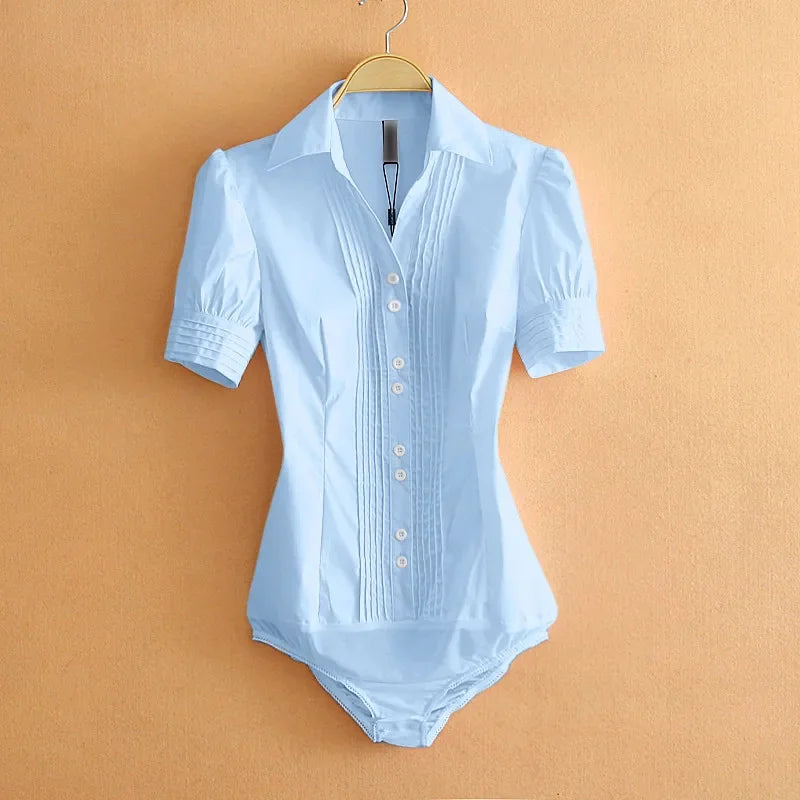 Office Work Outfits Long Sleeve And Short Sleeve Bodysuits White Shirts Black Blouses Fashion Rompers Elegant Overalls For Women