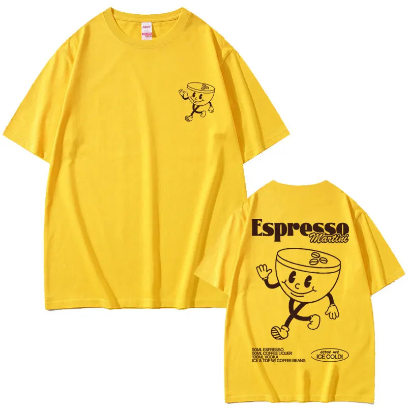 Funny Espresso Martini Cocktail Graphic T Shirt Male Vintage Cartoon Oversized T-shirts Men Women's Casual Loose Cotton Tshirt