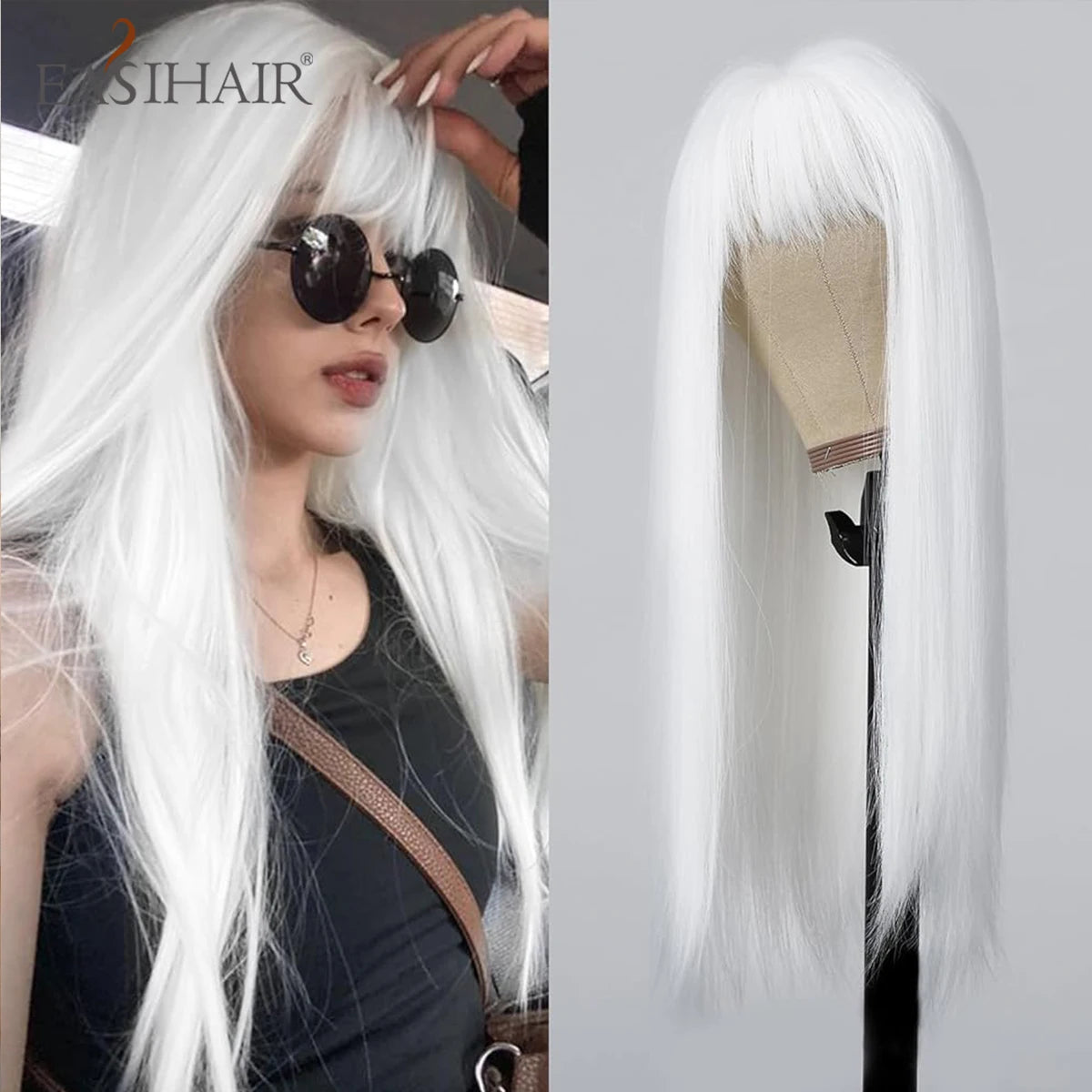 EASIHAIR Brown Straight Layered Wigs for Women Long Natural Hair Synthetic Wigs With Bangs Daily Use Party Heat Resistant Wigs