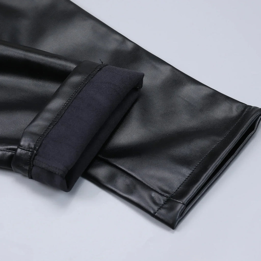 Autumn and Winter Slim Mens Leather Pants Tight Motorcycle Fashion Simple Hipster PU Leather Pants for Men
