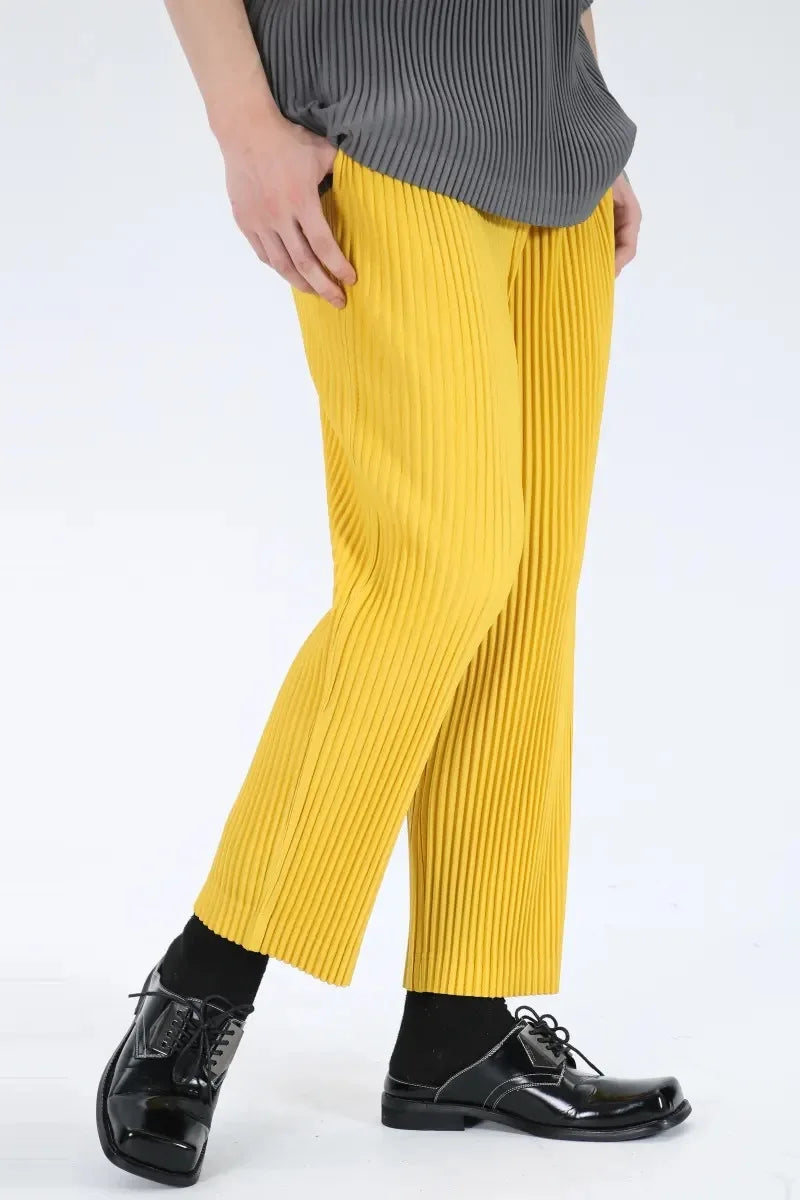 Pleats Pleated Commuter Pants Men's 2024 Autumn New Draped Elastic Trousers Casual Japanese Men Solid Color Nine Minute Pants