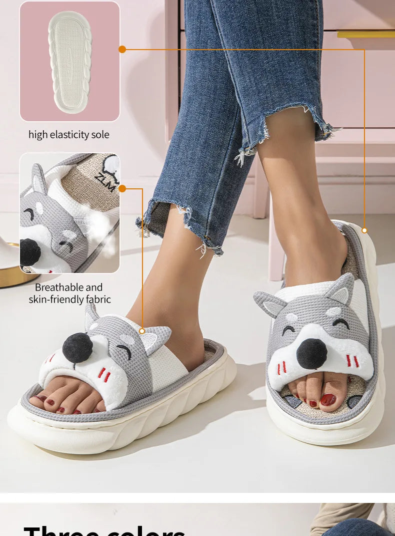 Gacimy Women's Cartoon Linen Slippers Comfortable Soft Thick Sole Indoor House Slippers Summer New Breathable Cute Linen Slides