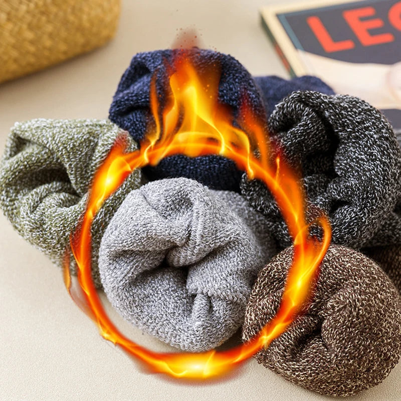 5 Pairs Winter Socks Men's Wool Warm Socks Thick Towel Mid-Calf Anti-Cold Snow Boots Socks Retro Solid Color Merino Terry Socks