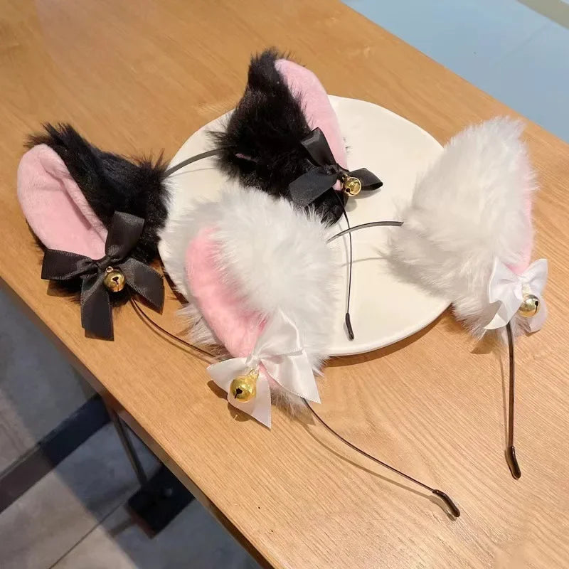1/2PCS Plush Cat Ears Headband with Jingle Bells - Soft, Furry Cosplay Accessory for Halloween, Anime Parties & Photo Shoots.