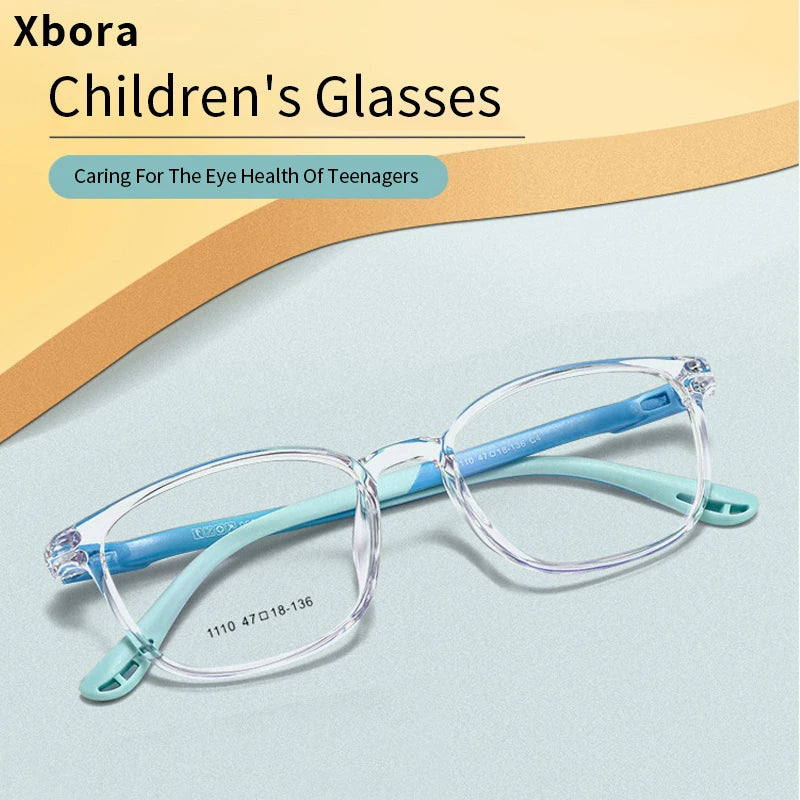 Xbora TR90 Frames for Boys and Girls, Myopia Prescription Glasses, Flexible Frames, Vintage, Square Optical Eyeglasses Kids 1110