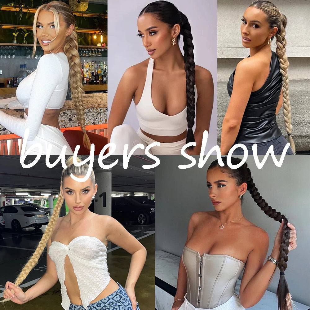 Synthetic Braided Ponytail Extensions Blonde Hairpiece Long Pony Tail With Hair Tie Rubber Band Hair Blonde For Women