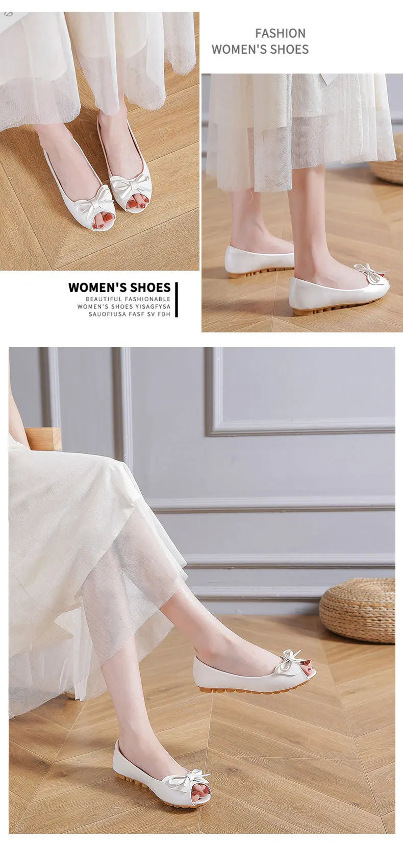 34-43 big size luxury peep toe bowtie flat shoes woman black/white leather ballet flats bow zapatos mujer primavera verano 2022