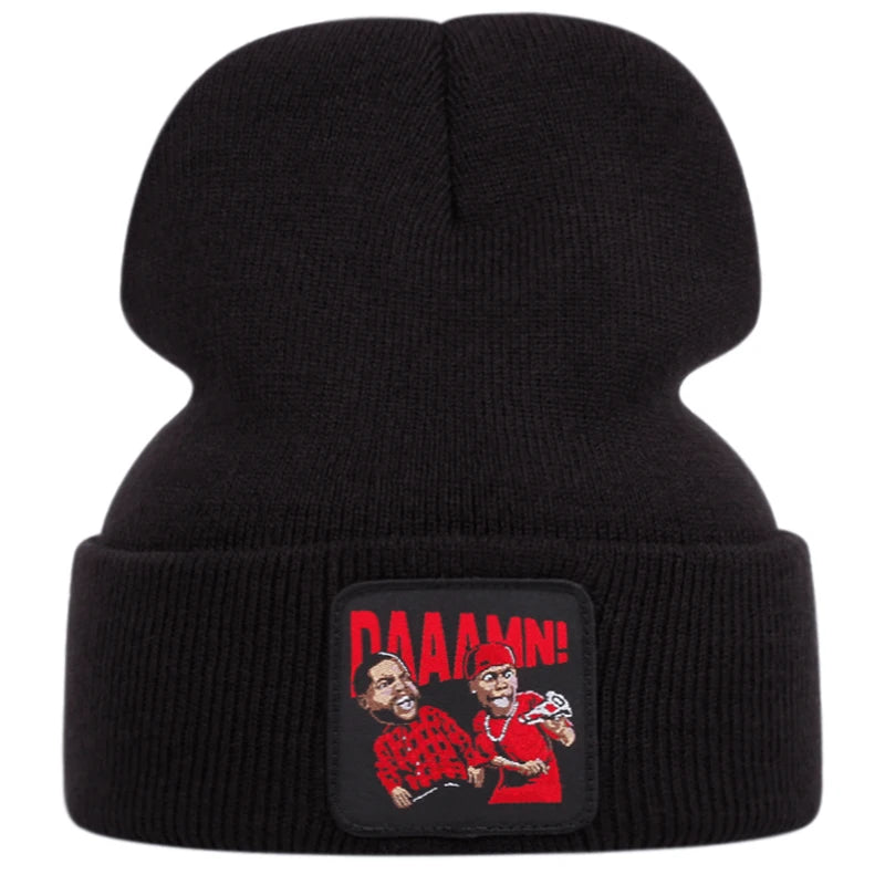 DAAAMN cartoon embroidered knitted hat for autumn and winter outdoor sports events Warm woolen hat hip-hop
