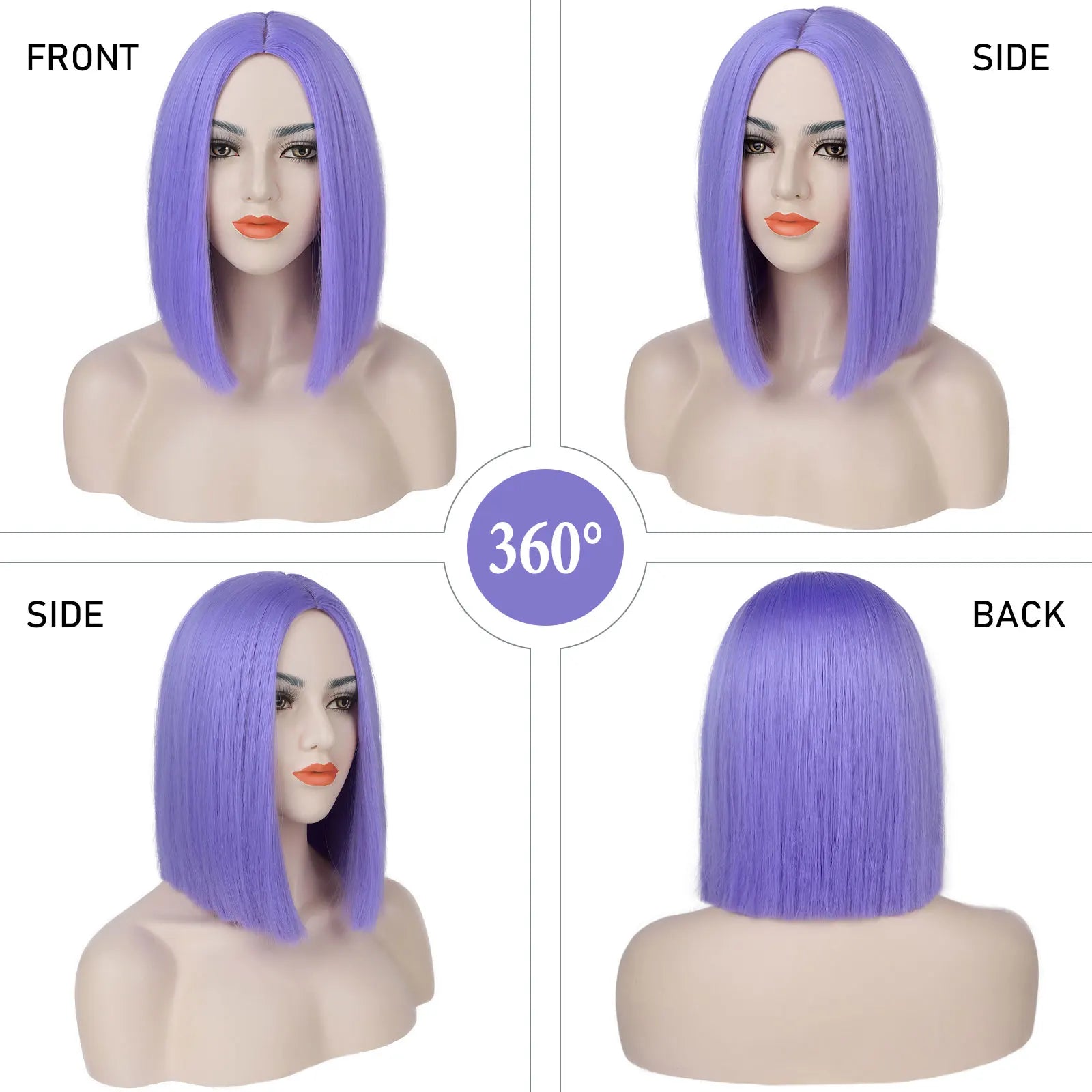 Purple Synthetic Short Bob Wig Straight Wig for Women Shoulder Length Wigs Colorful Wig for Daily Use Party Cosplay