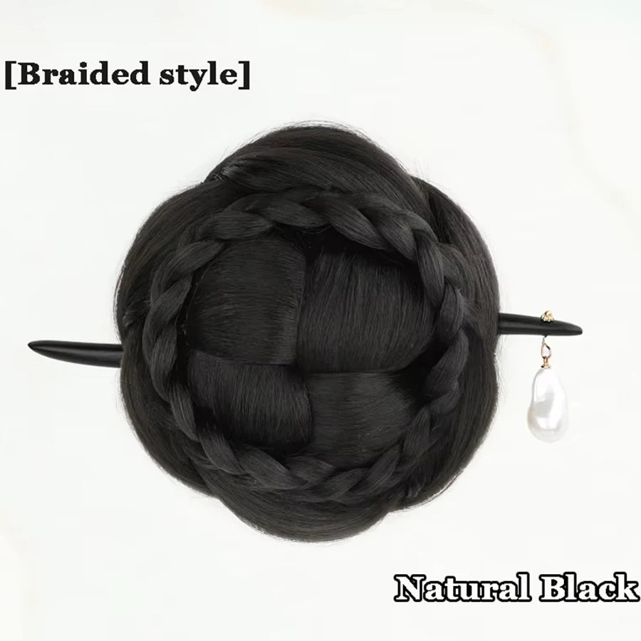 Synthetic Ball Head Wig Flower Bud Hair Hairpin Bun Back Head Pad Hair Bag Hanfu Ancient Style Cheongsam Bun Wig