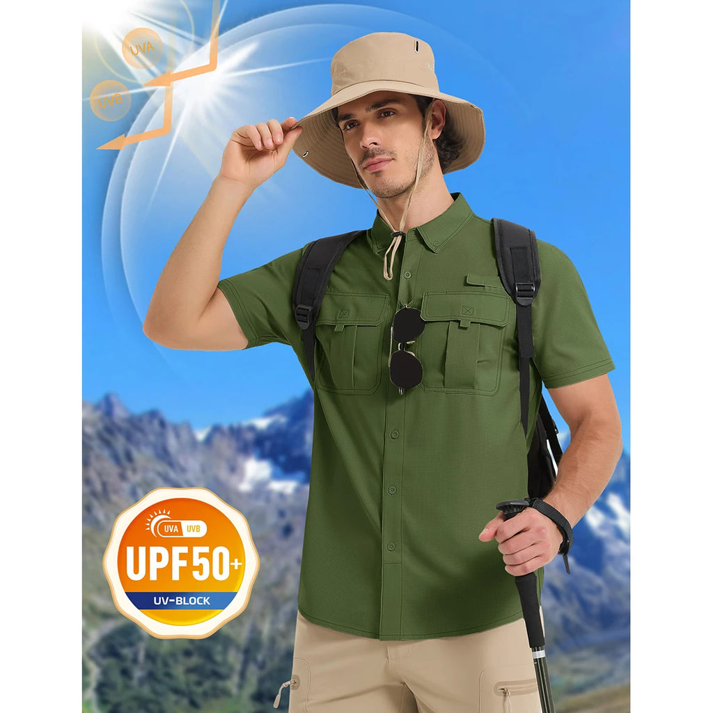 TACVASEN Men‘s Short Sleeve Sun Protection Shirt UPF 50+ Lightweight Quick Dry Fishing Hiking UV Shirt with Pockets for Men