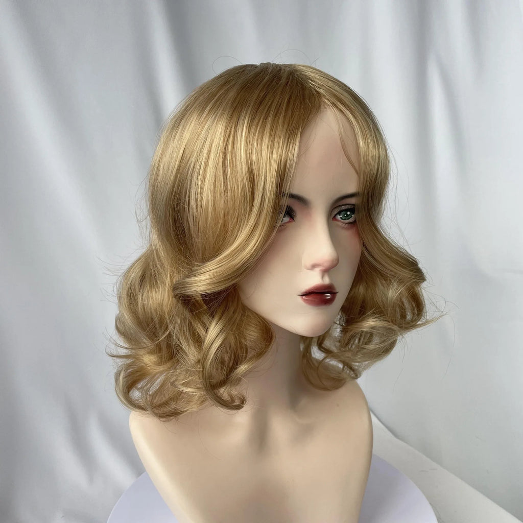Wig new synthetic fiber wig female long curly hair split pear flower perm short hair fashion blonde dyed wig head cover