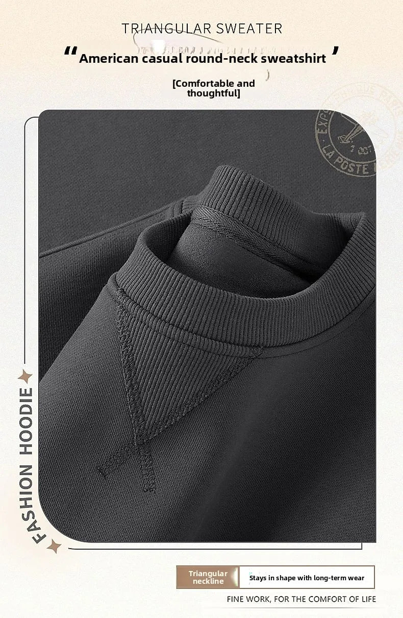Loose Fit  Color Hoodl Sweatirt Long Sve round Ne Men's Autumn Winter Heavyweight Comfortable Antibacterial Ba...