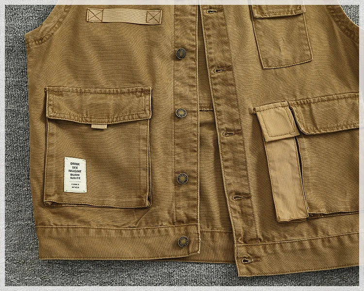 Patchwork stitching vest vest Spring and autumn men and women couples American outdoor multi-pocket sleeveless coat