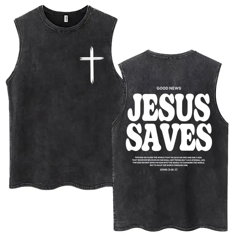 Christian Jesus Church Vintage Washed Tank Tops Bible Verse God Loves You Sleeveless T-shirt Men Women Cotton Loose Y2k T Shirts