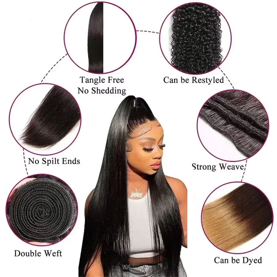 16A Real Bone Straight Human Hair Bundles Deal 30 40Inch Brazilian Raw Hair Extensions 3 4 Pcs Human Hair Bundles  Natural Black