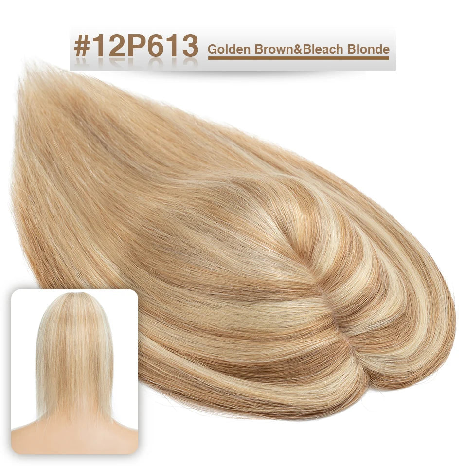 S-noilte 7x13cm Real Hair Toppers Silk Base Natural Hair Wig 100% Human Hair Prosthesis woman Brown Wigs Clip In Hair Extensions