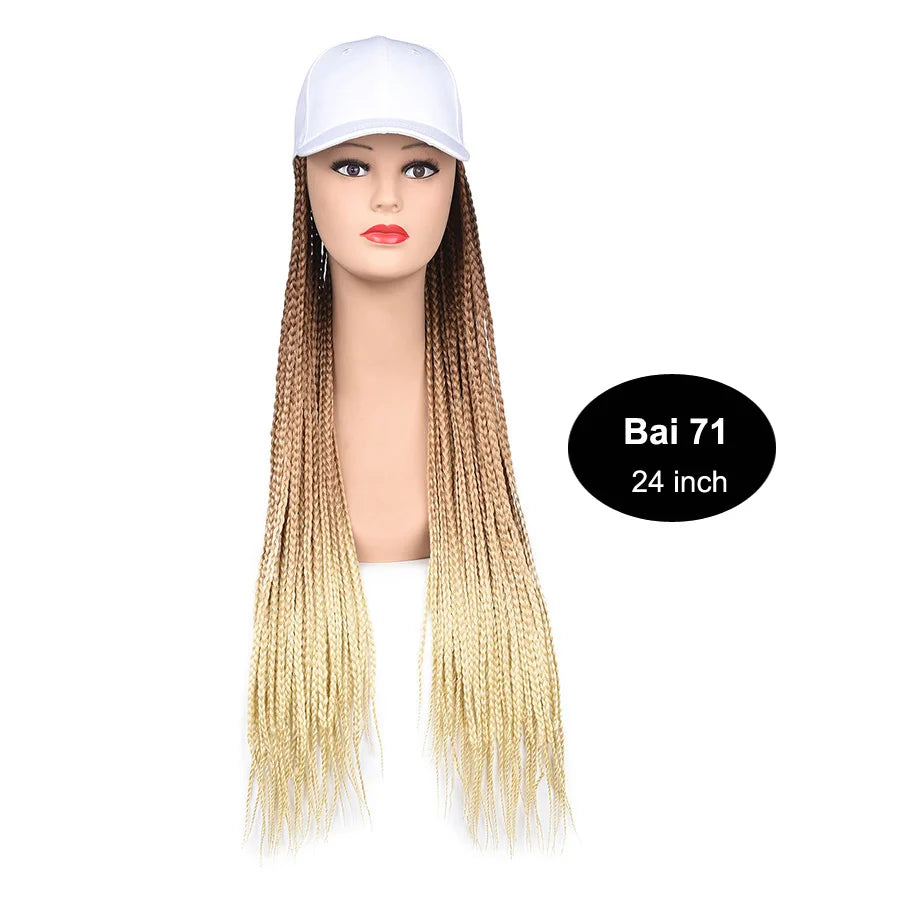 Synthetic Hat Wig Baseball Cap with Braiding Hair 24inch Long Braids Wigs Women Girls Daily Wear Ombre Blue Grey Brown Blonde