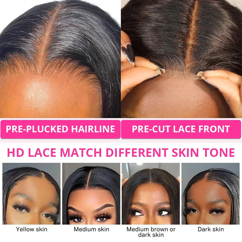 Wear Go Glueless 13x4 Bone Straight Bob Wig Lace Front Human Hair Wigs For Women Brazilian HD Transparent Lace Frontal Wig 180%
