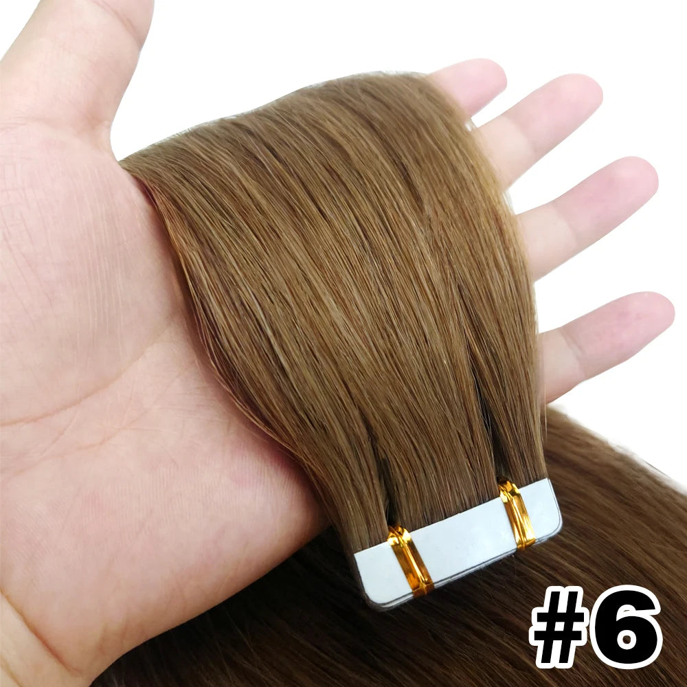 Remy Straight Tape In Hair Extensions Brown Invisible Blonde Virgin Skin Weft 100 Human Hair Extension 24 26 inch For Women