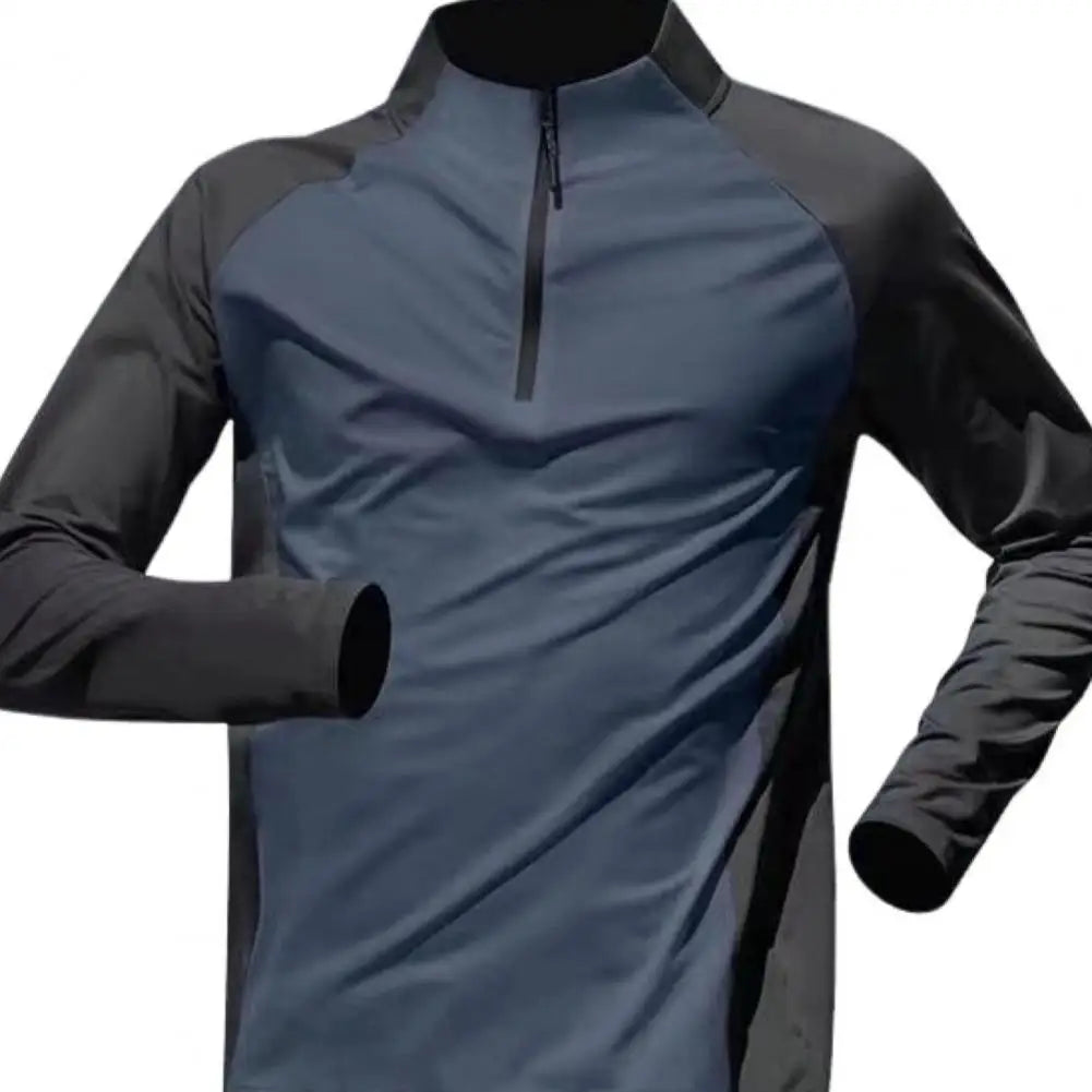 Men Sports T-shirt Half Zipper Collar Fitness Training T-shirts Gym Workout Compression Sweatshirt Running Football Sportswear