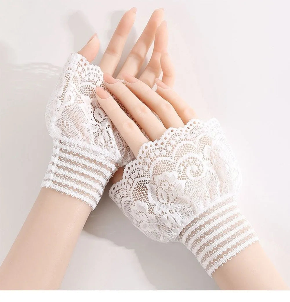 1 Pair Versatile Elegant Fake Cuffs Embroidery Pattern Detachable Lace Sleeves Solid Color Thin False Cuffs For Women