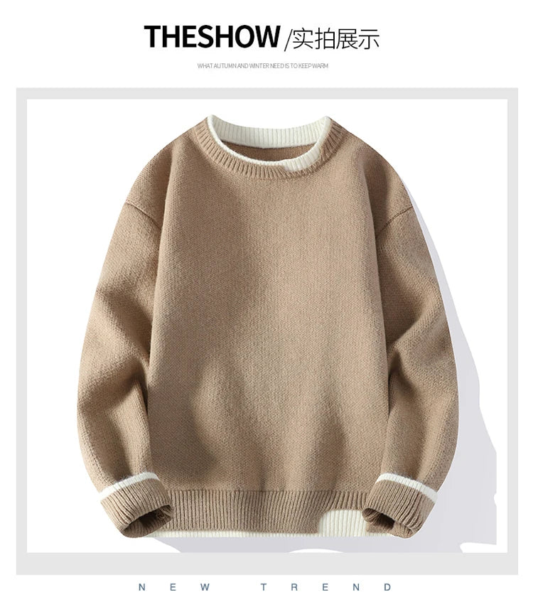 men round neck Solid color knitwear Men's High-Quality Fashion Trend Sweater Autumn/Winter Men Casual Comfortable Warm Sweaters