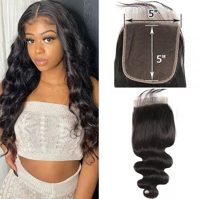 PerisModa Body Wave Human Hair Bundles With Closure 5x5 Transparent Lace 4×4 Brown Lace Brazilian Remy 12A Human Hair Extensions